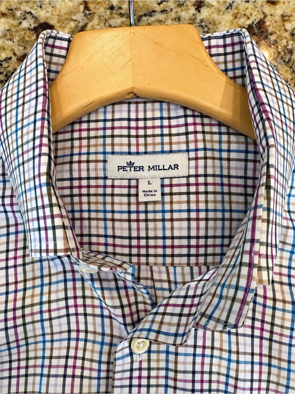 Peter Millar Men's Multicolor Windowpane Plaid Dress Shirt, Large, NWOT